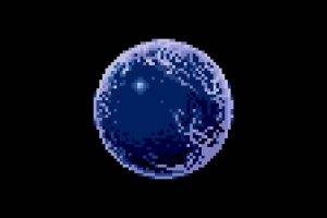 space, Planet, Pixels, Pixel Art, Black Background, Blue, Ball