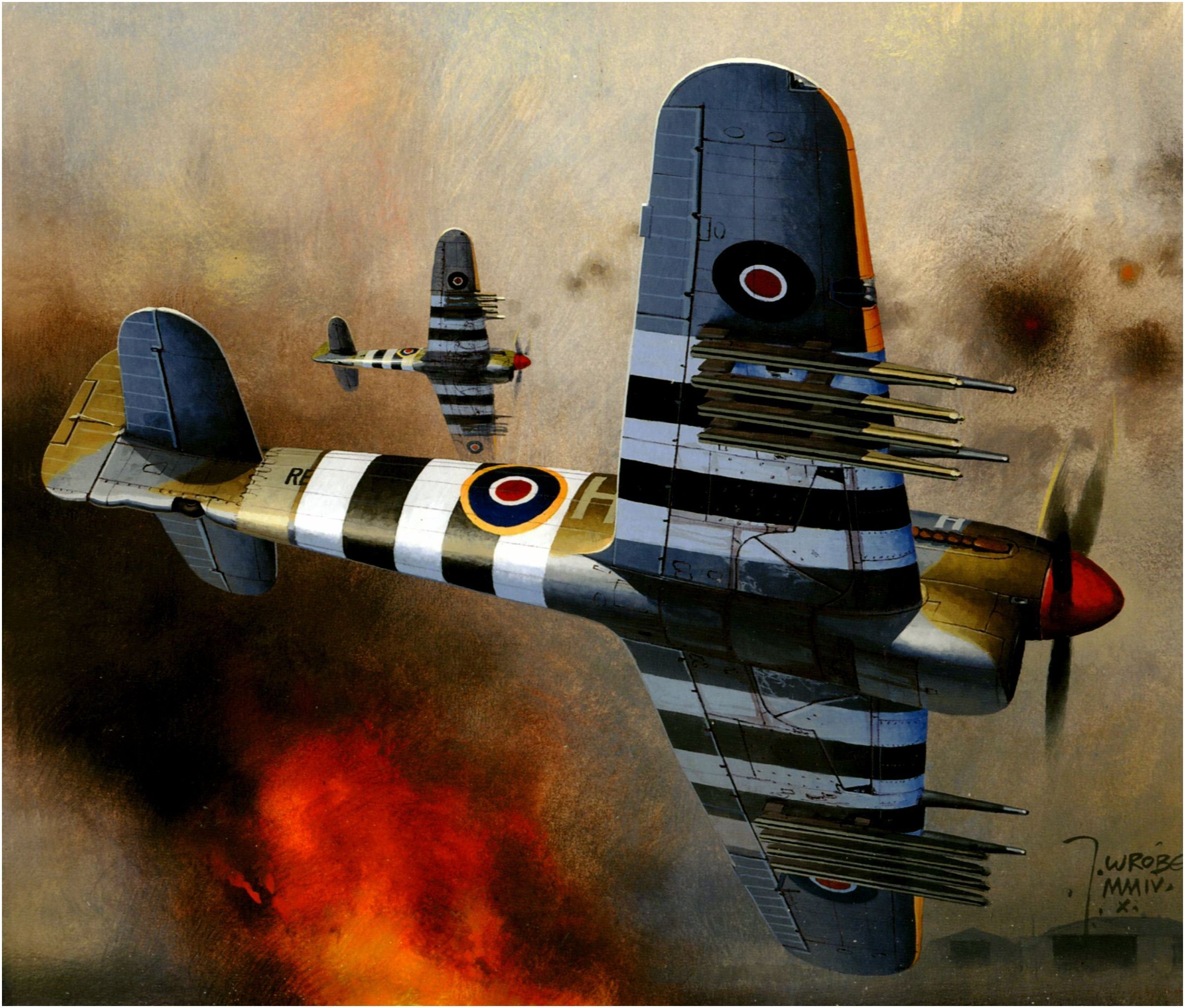 World War II, Airplane, Aircraft, Hawker Typhoon, Military, Military Aircraft, D Day Wallpaper