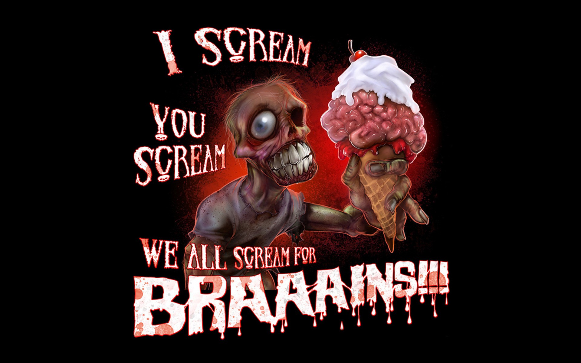 humor, Zombies, Ice Cream, Brains, Drawing, Screaming, Black Background, Whipped Cream Wallpaper