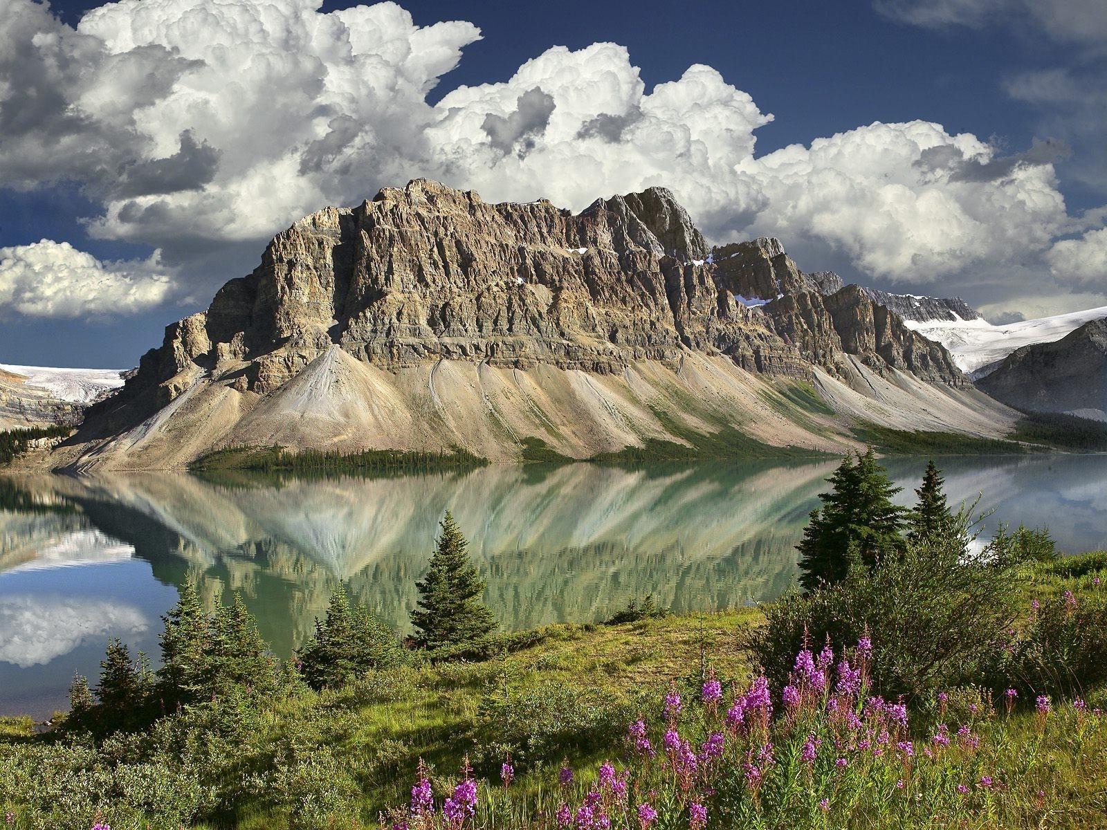 nature, Landscape, Mountain, Clouds, Canada, Lake, Trees, Flowers, Snow, Reflection Wallpaper