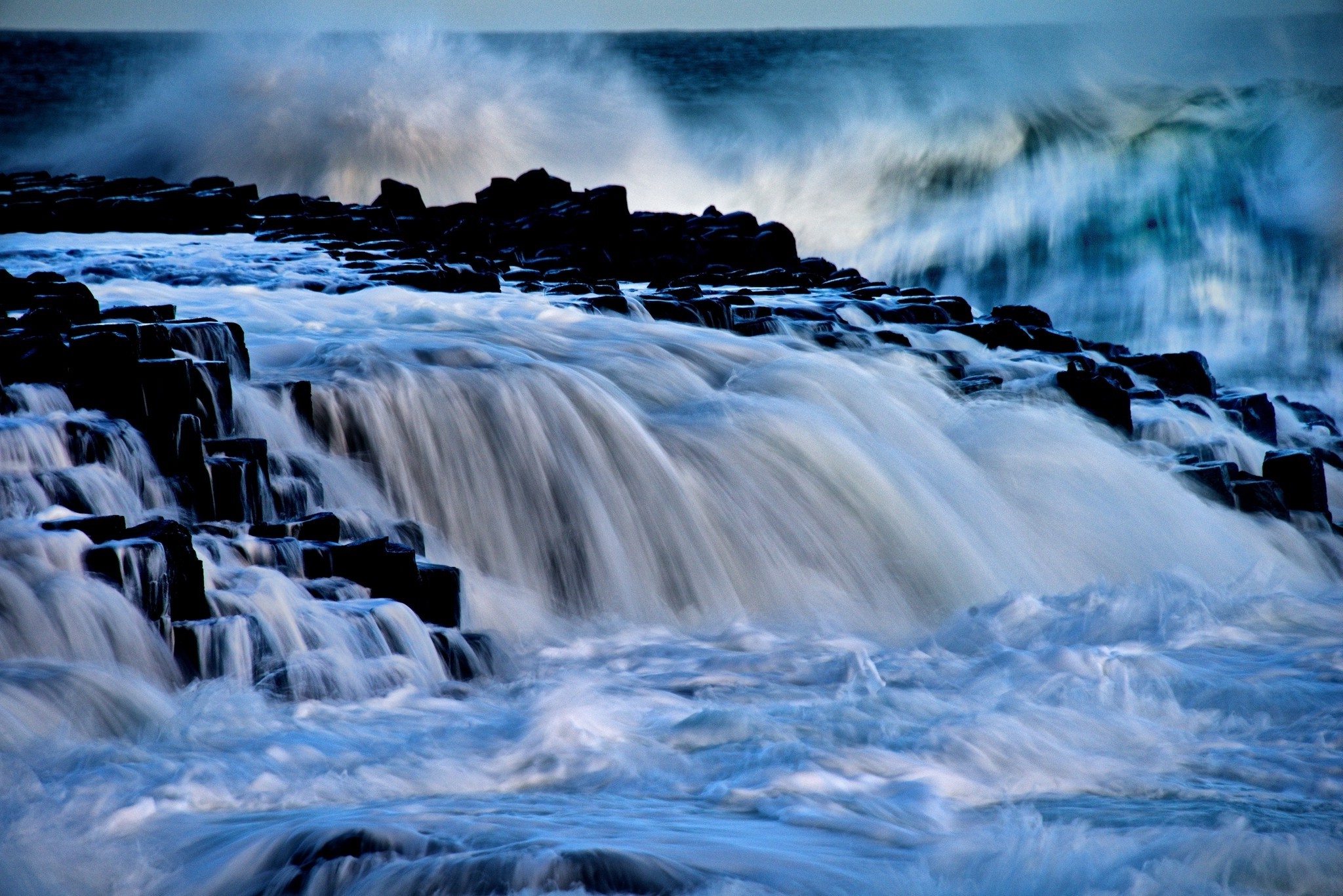 nature, Rock, Rock Formation, Water, Giants Causeway, Ireland, Sea, Waves, Long Exposure Wallpaper