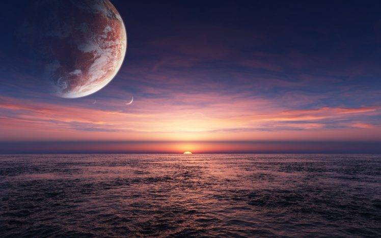 planet, Sunset HD Wallpaper Desktop Background
