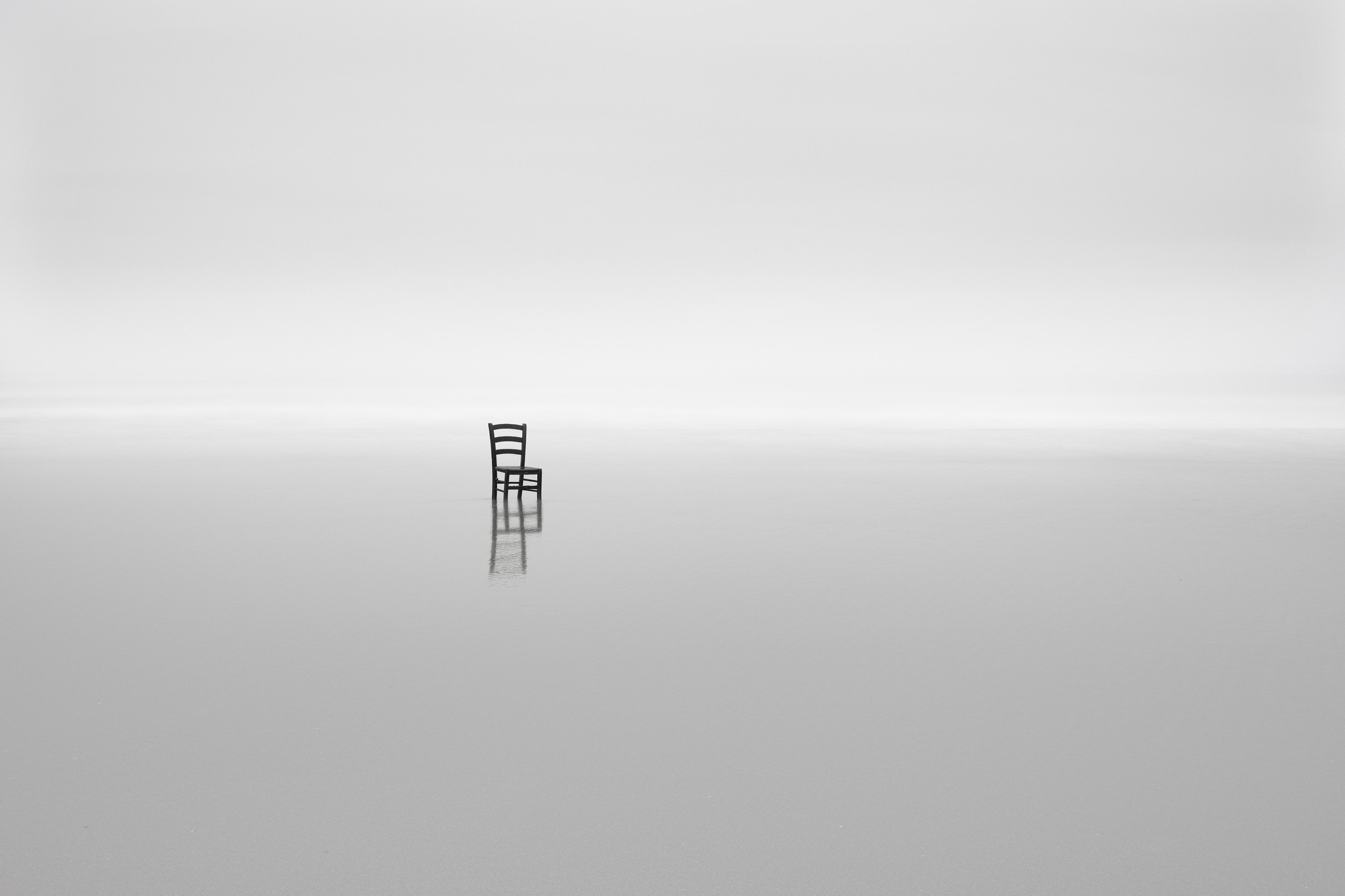 minimalism, Nature, Water, Horizon, Chair, Monochrome, White Background, Reflection Wallpaper