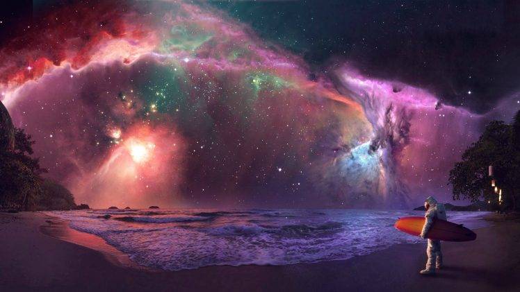 astronaut, Astronauta, Surfing, Stars, Space, Nebula HD Wallpaper Desktop Background
