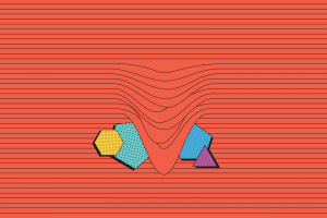 minimalism, Digital Art, Vertical Lines, Hexagon, Triangle, Red Background, Dots, Geometry, Abstract, Com Truise