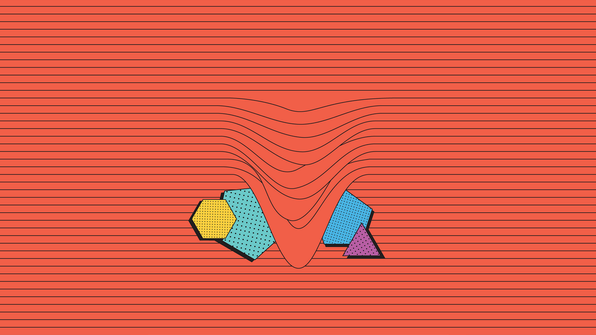 minimalism, Digital Art, Vertical Lines, Hexagon, Triangle, Red Background, Dots, Geometry, Abstract, Com Truise Wallpaper