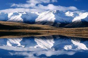 nature, Landscape, New Zealand, Mountain, Clouds, Hill, Water, Lake, Reflection, Snow