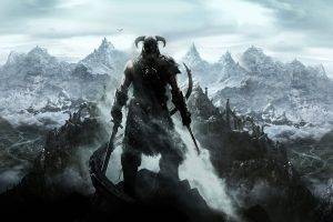 The Elder Scrolls V: Skyrim, Mountain, Snow, Fantasy Art, Sword, Video Games, Landscape