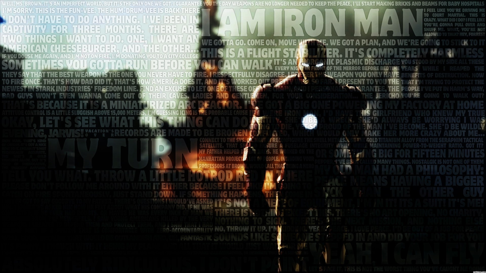 Iron Man, Superhero, Tony Stark, Robert Downey Jr., Typography Wallpaper