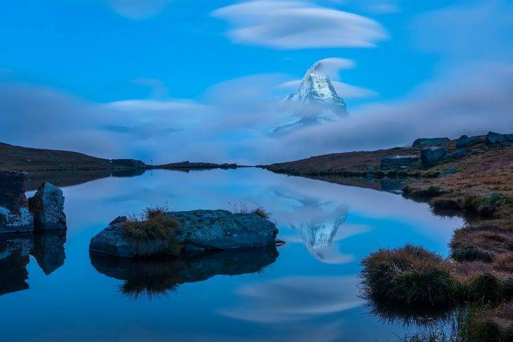 nature, Landscape, Water, Clouds, Switzerland, Mountain, Lake, Rock, Hill, Reflection, Long Exposure HD Wallpaper Desktop Background