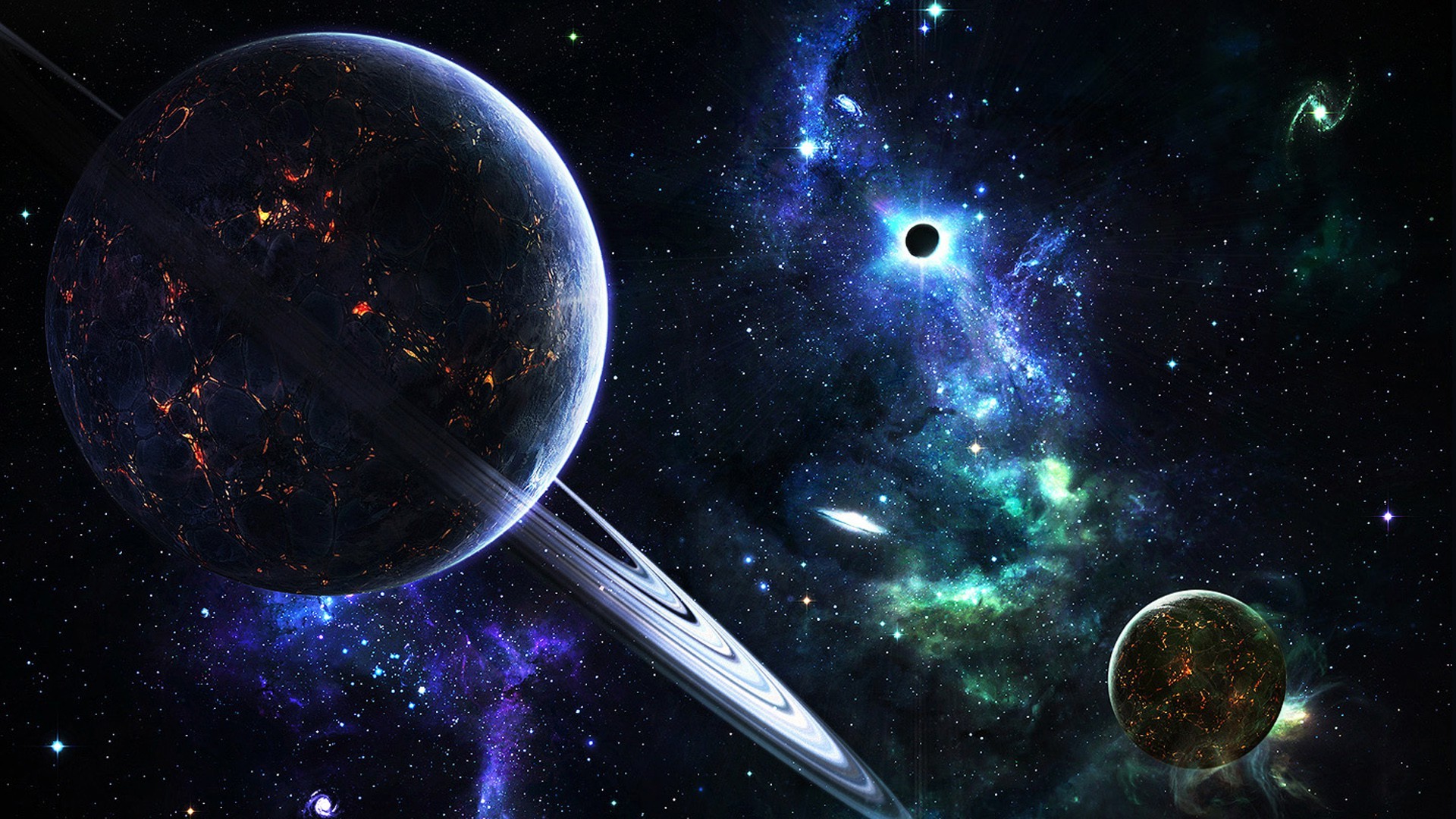 space, Planet, Galaxy, Planetary Rings Wallpaper