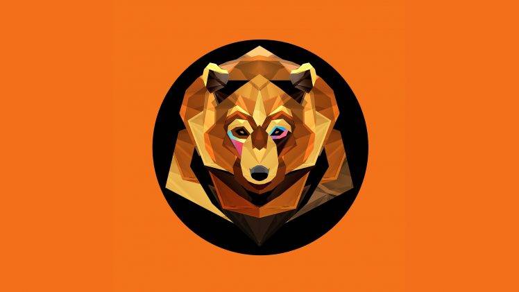 animals, Bears, Digital Art, Vector Art, Minimalism, Low Poly, Geometry, Circle, Orange Background HD Wallpaper Desktop Background