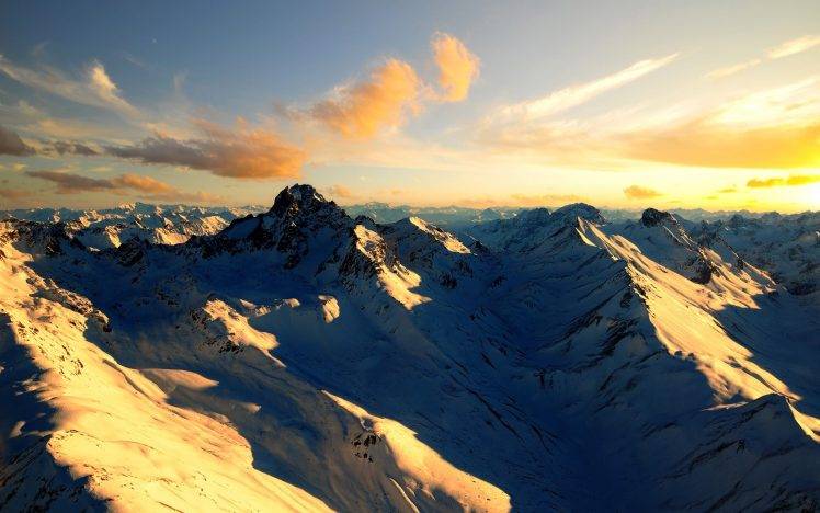 mountain, Landscape, Snow, Sunset HD Wallpaper Desktop Background