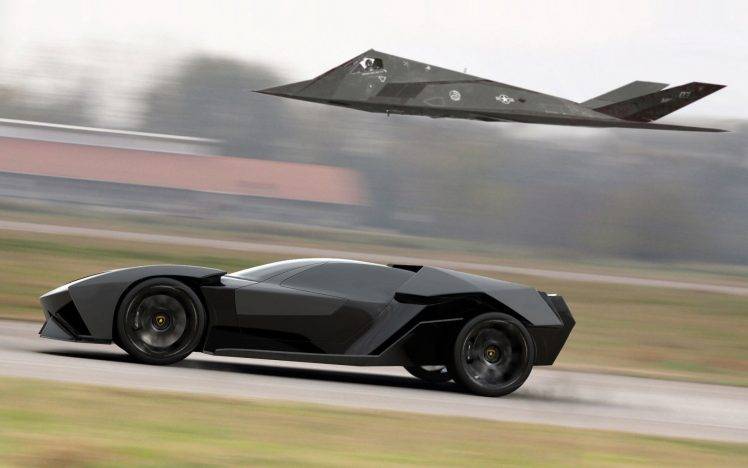 stealth, Car, F 117 Nighthawk, Lamborghini Ankonian Concept, Lamborghini HD Wallpaper Desktop Background