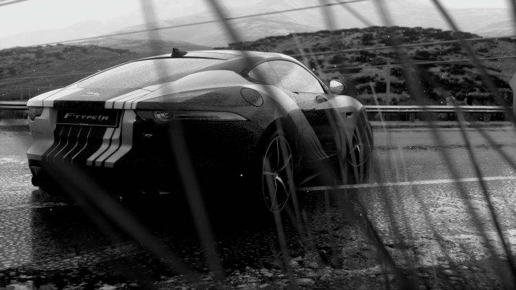 Driveclub, Monochrome, Car, Photorealism, Jaguar F Type Coupe HD Wallpaper Desktop Background