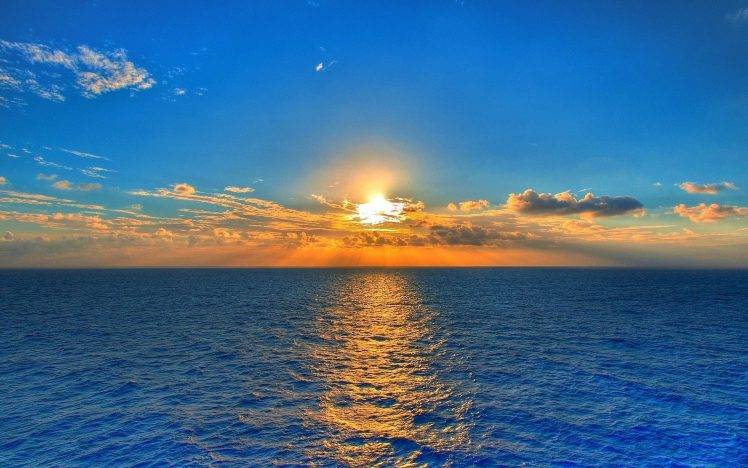 sunset, Nature, Reflection, Clouds, Sea, Water, Sky HD Wallpaper Desktop Background