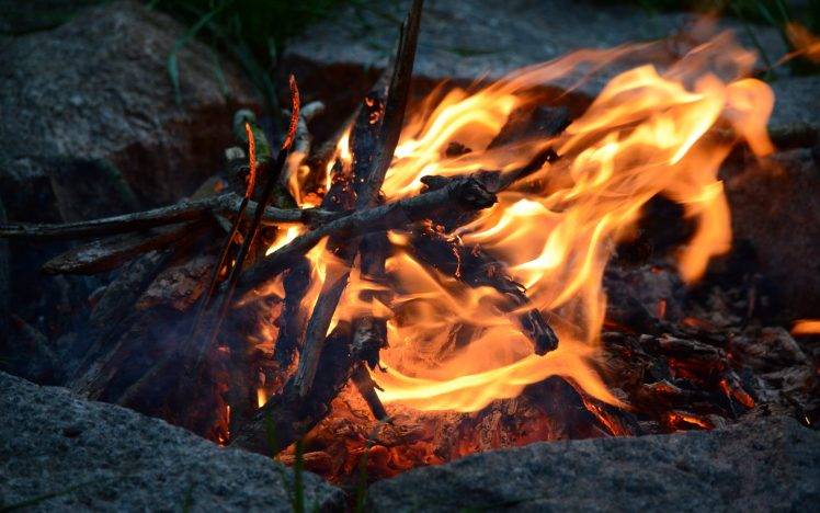 camping, Fire, Wood, Nature, Rock HD Wallpaper Desktop Background