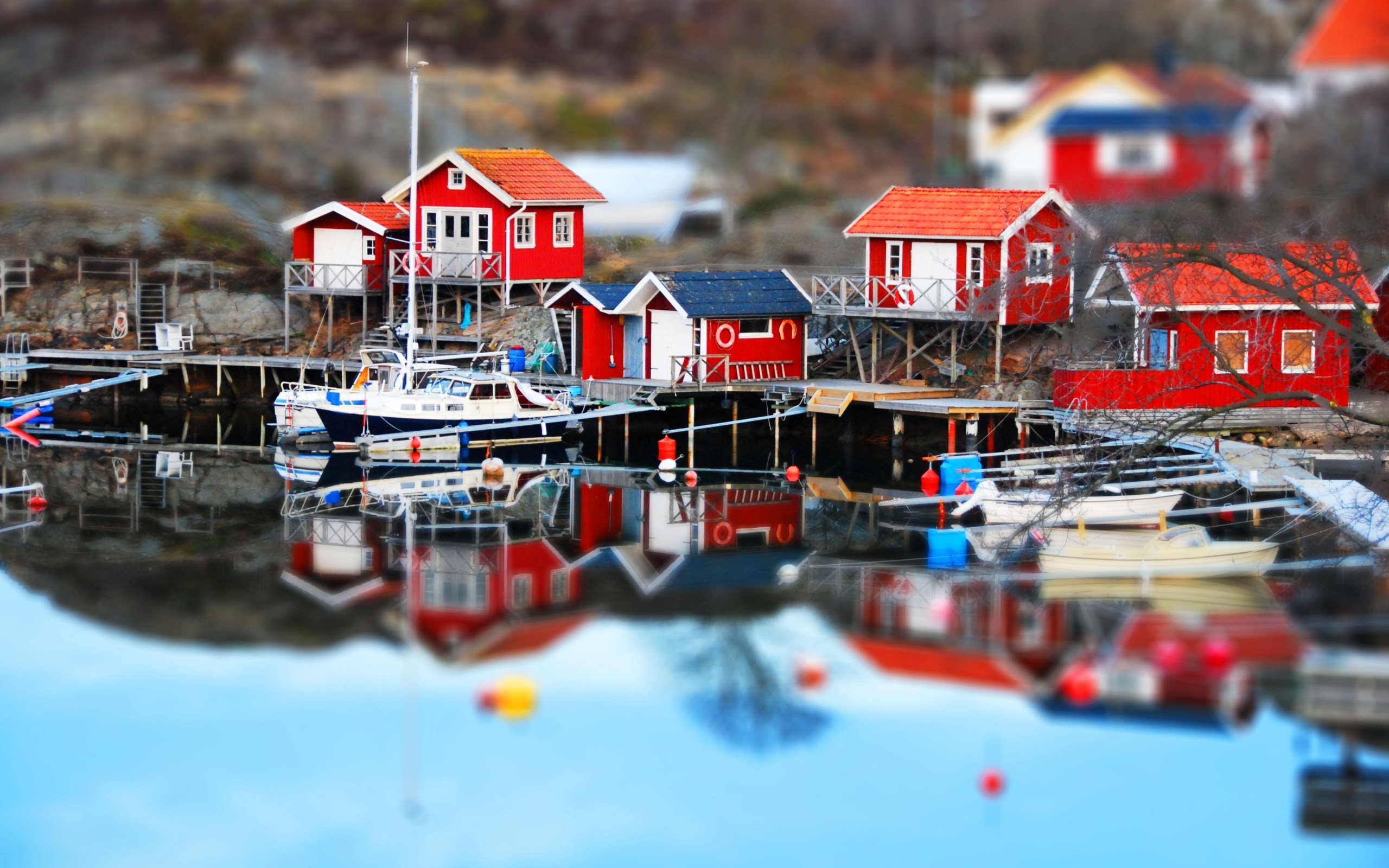tilt Shift, Dock, House, Lake, Reflection, Sweden Wallpaper