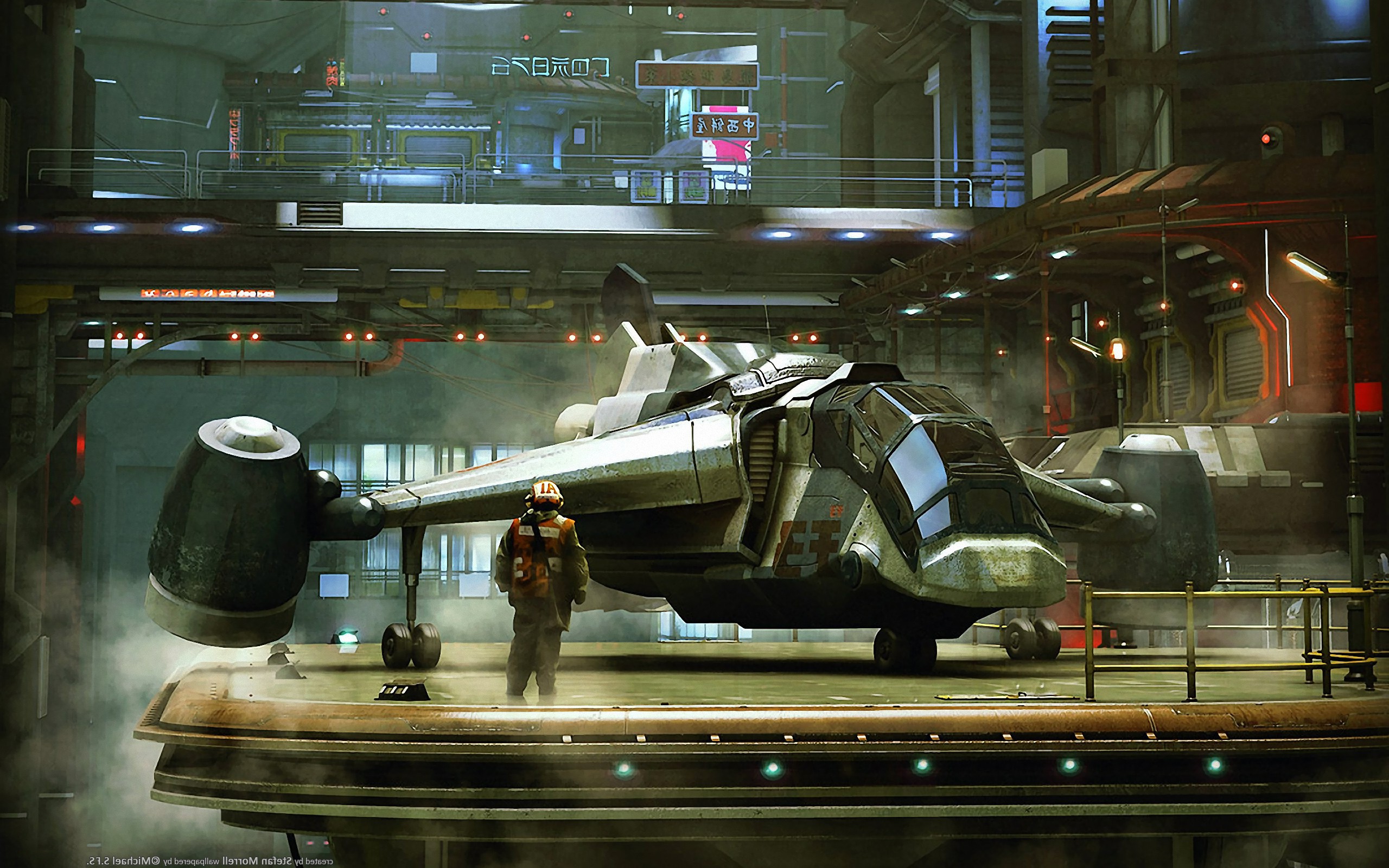 cyberpunk, CGI, Artwork, Stefan Morrell, Digital Art, Spaceship, Science Fiction Wallpaper