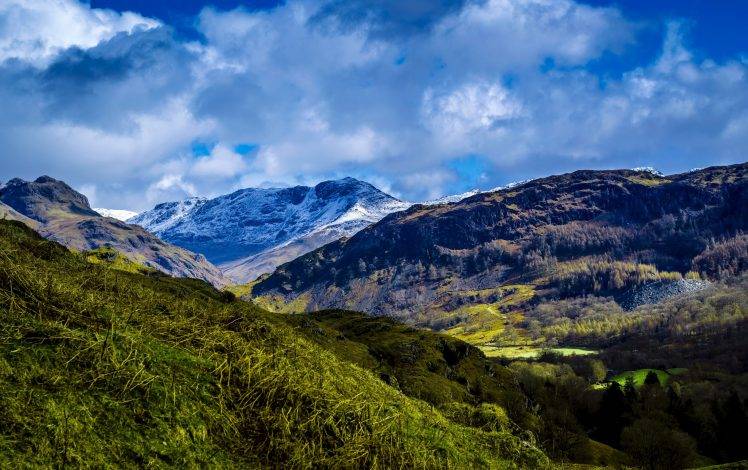 nature, Landscape, Hill, Grass, Valley, Clouds, Mountain HD Wallpaper Desktop Background