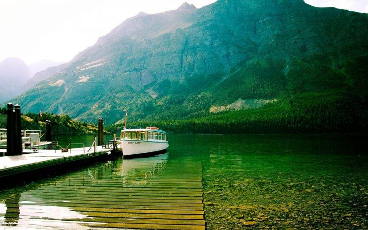 nature, Landscape, Lake, Boat, Pier, Mountain, Water HD Wallpaper Desktop Background