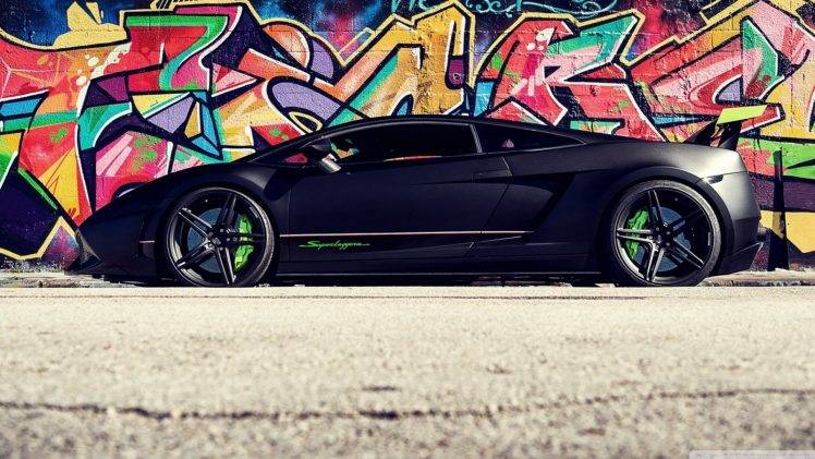 car, Lamborghini, Black Cars, Graffiti, Lamborghini Gallardo Superleggera LP570 HD Wallpaper Desktop Background