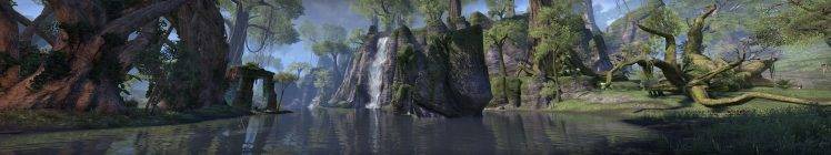 The Elder Scrolls Online, Quadruple Monitors, Water, Forest, Lake, Ruin HD Wallpaper Desktop Background