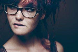 women, Glasses, Freckles, Biting Lip, Redhead, Looking Away, Women With Glasses