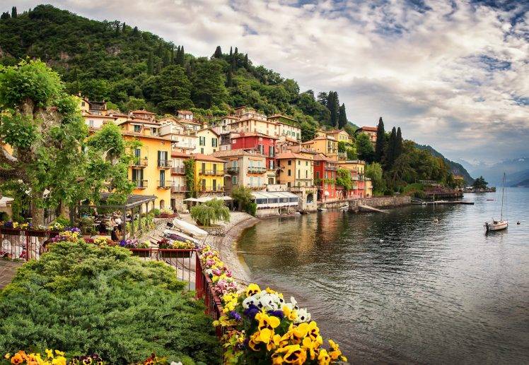 nature, Landscape, Architecture, Clouds, Water, Trees, Italy, Lake, House, Boat, Hill, Forest, Flowers, Mountain HD Wallpaper Desktop Background