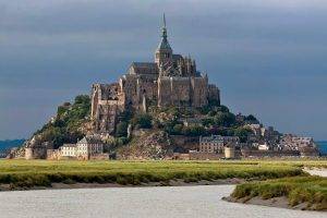castle, Landscape, Mont Saint Michel, Building, France, Medieval, Plains, Church