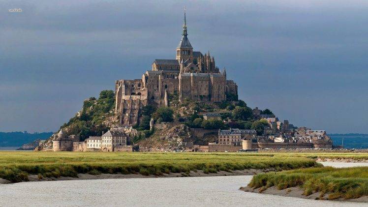 castle, Landscape, Mont Saint Michel, Building, France, Medieval, Plains, Church HD Wallpaper Desktop Background