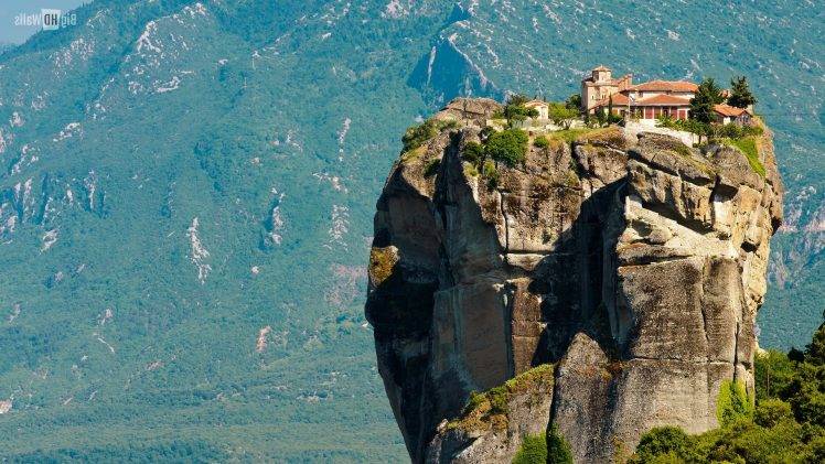 landscape, Mountain, Rock, Building, House, Nature, Meteora HD Wallpaper Desktop Background
