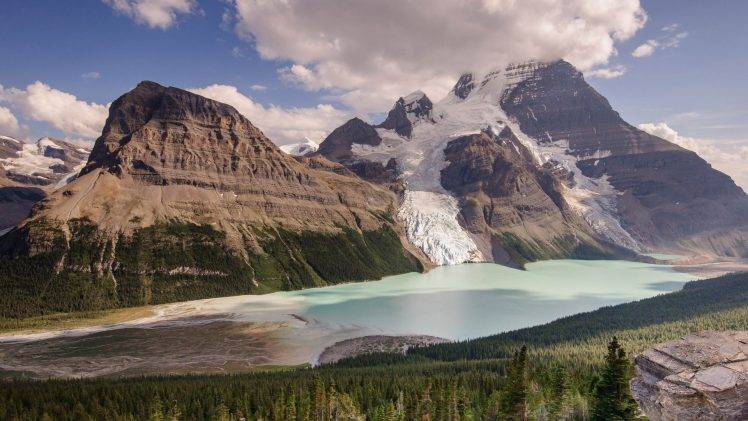 nature, Landscape, Mountain, Lake, Forest, Glaciers, Pine Trees HD Wallpaper Desktop Background