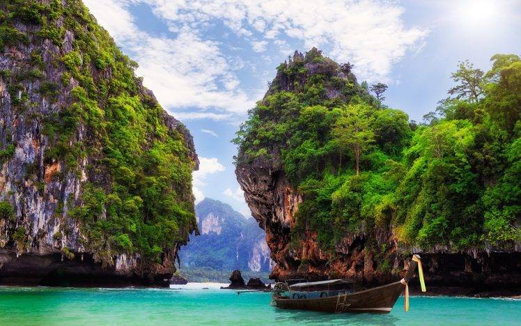 nature, Landscape, Sea, Rock, Boat, Island, Coast HD Wallpaper Desktop Background