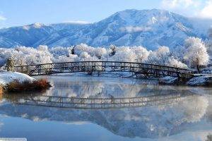 bridge, Nature, Landscape, Mountain, River, Winter