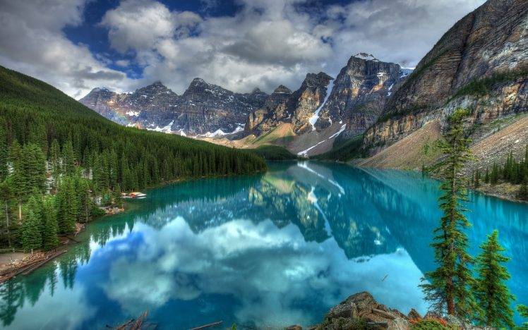 lake, Landscape, Nature, Mountain, Moraine Lake, Forest HD Wallpaper Desktop Background