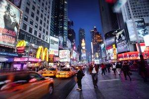 New York City, Time Square, City, Street, Traffic, Car, People