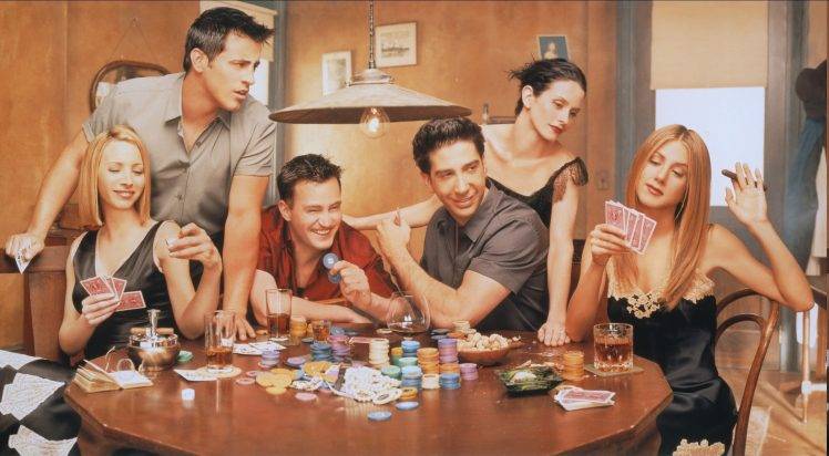 table, Cards, Chandler Bing, Rachel Green, Phoebe Buffay, Monica Geller, Ross Geller, Joey Tribbiani, Friends (TV Series) HD Wallpaper Desktop Background