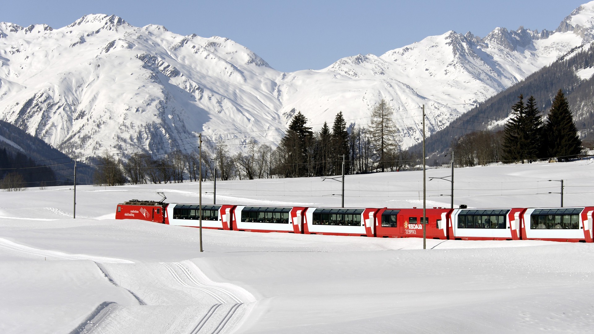 nature, Landscape, Train, Railway, Switzerland, Mountain, Winter, Snow, Trees, Forest, Alps Wallpaper