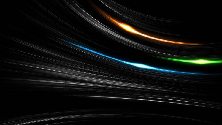 minimalism, Black Background, Digital Art, Abstract, Lines, Glowing, Orange, Blue, Green HD Wallpaper Desktop Background