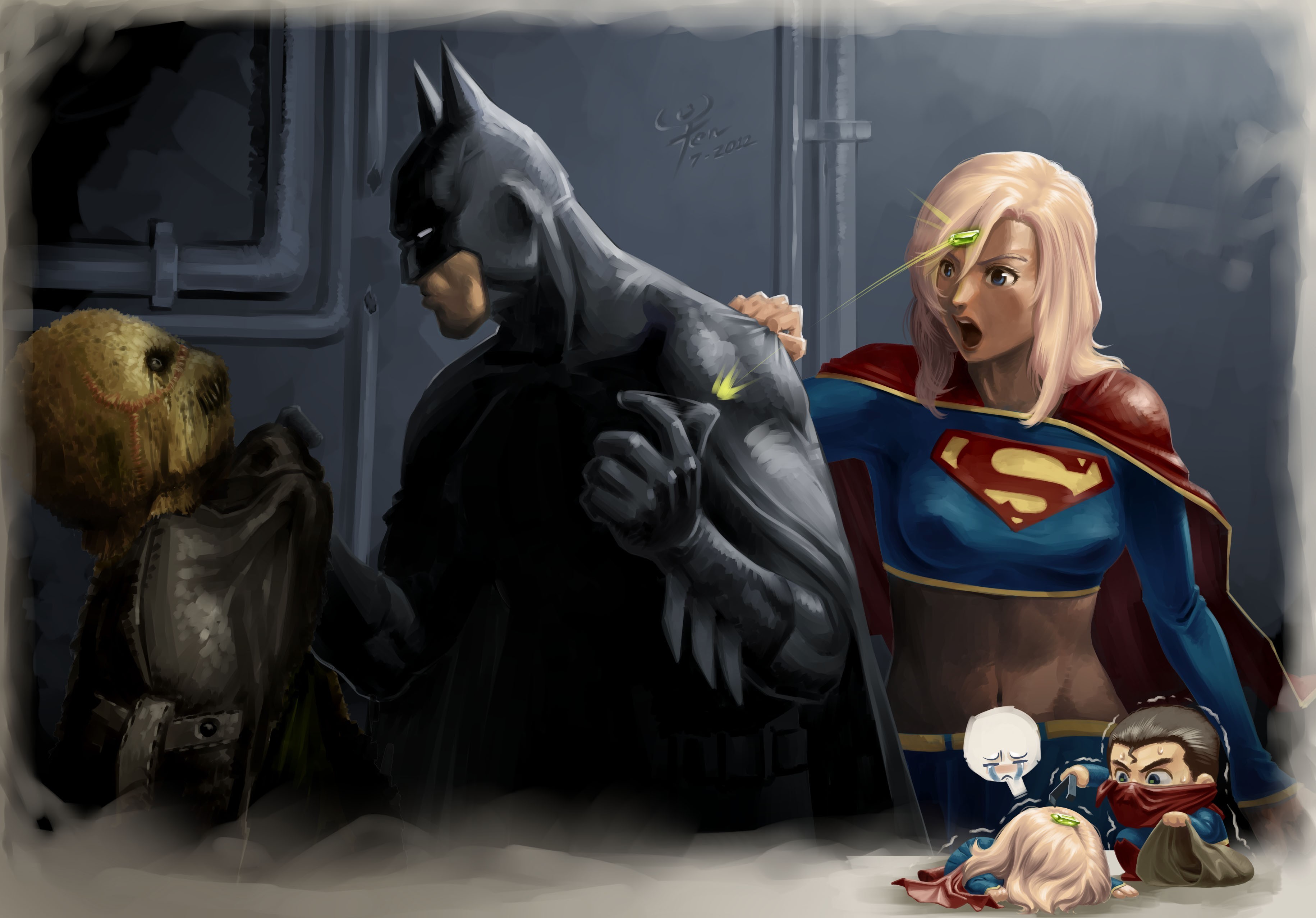 Batman, Superman, Superwoman, DC Comics, Supergirl, Digital Art, Kryptonite Wallpaper