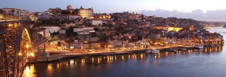 Porto, Invicta, Night, Lights, Ribeira, Landscape HD Wallpaper Desktop Background