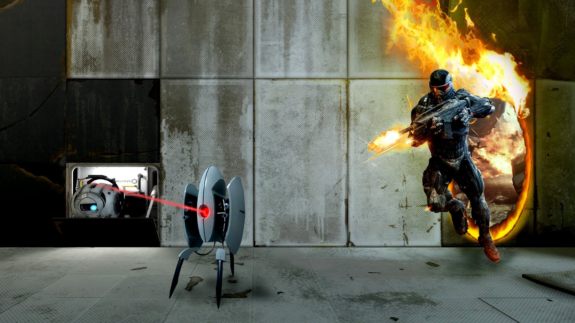Crysis, Portal 2, Portal, Video Games, Fire, Shooting Wallpaper