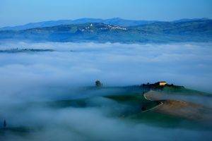 nature, Landscape, Italy, Trees, Hill, Tuscany, House, Morning, Mist, Old Building