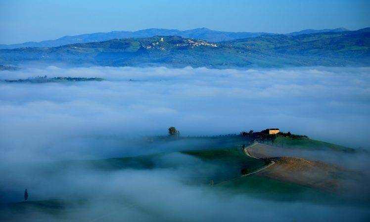 nature, Landscape, Italy, Trees, Hill, Tuscany, House, Morning, Mist, Old Building HD Wallpaper Desktop Background