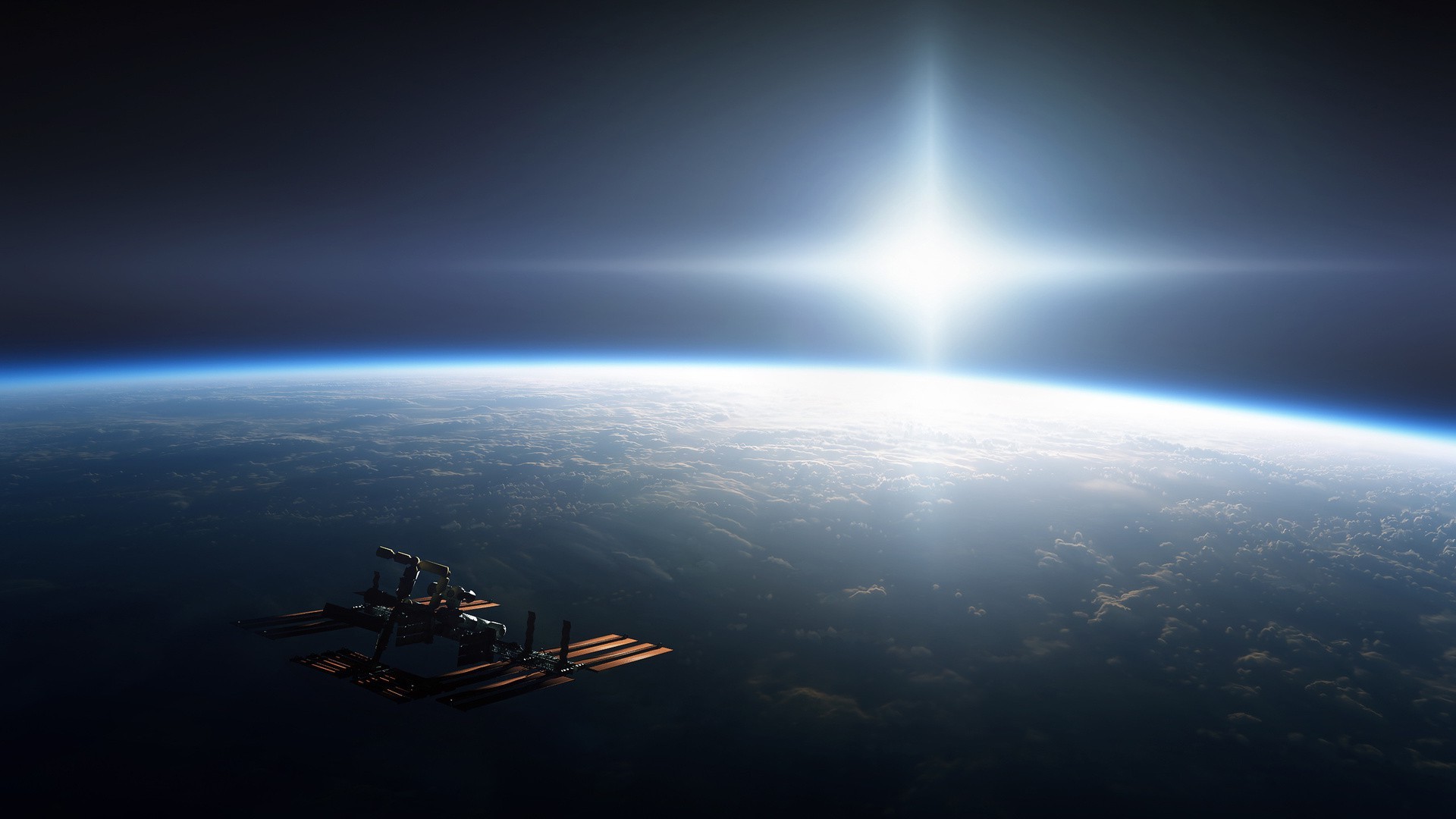 space, Universe, Sun, Earth, Clouds, ISS, Orbits Wallpaper