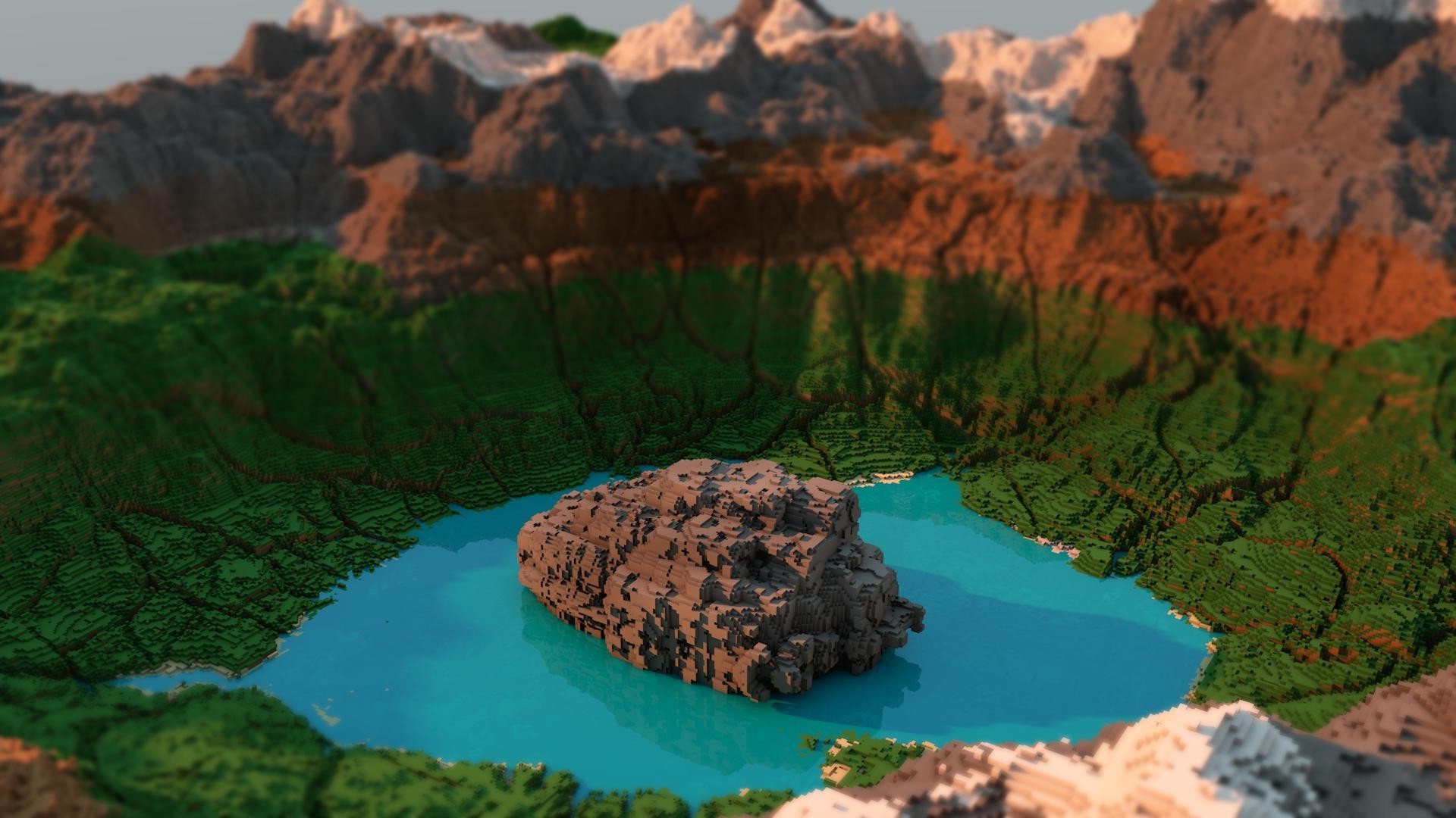 Minecraft, Video Games, Tilt Shift, Landscape Wallpaper