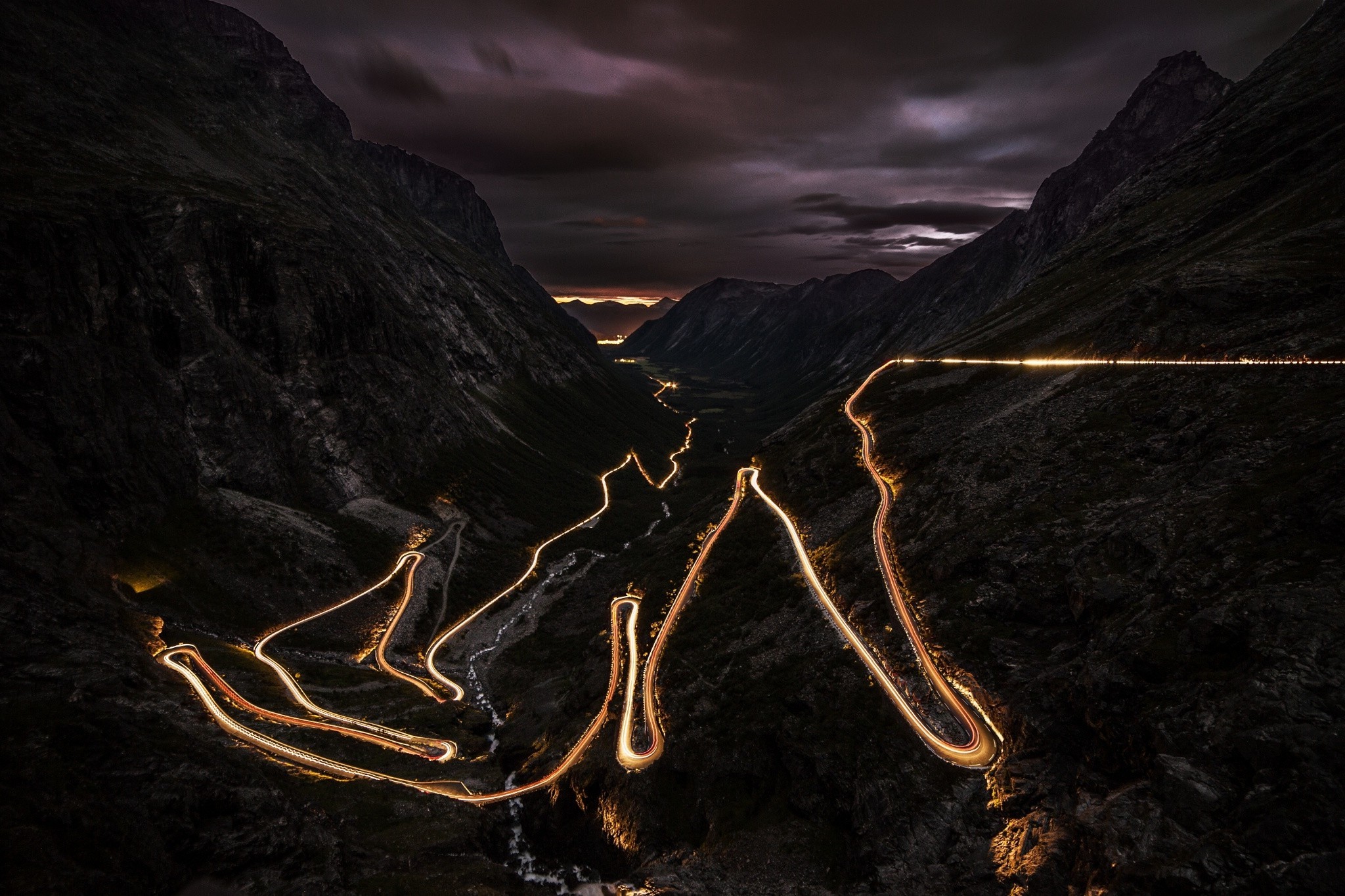 road, Night, Lights, Norway, Mountain, Landscape, Long Exposure, Hairpin Turns Wallpaper