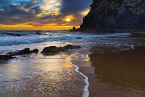 coast, Nature, Waves, Beach, Cliff, Rock, Sunset, Landscape, Sea