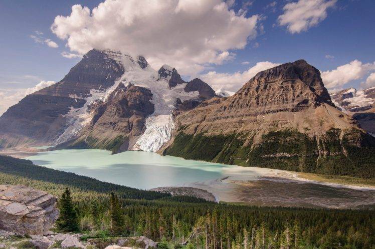 nature, Landscape, Mountain, Trees, Forest, Canada, Lake, Snow, Rock, Clouds, Glaciers HD Wallpaper Desktop Background